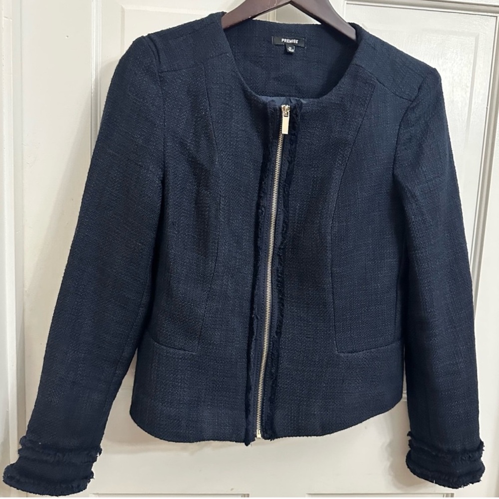 Premise Navy Tweed Zip Up Blazer